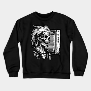 Punk Skull and Scan Lines on TV Crewneck Sweatshirt